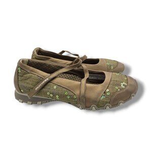 Skechers Mary Jane Shoes Womens 10 Taupe Floral Sequin